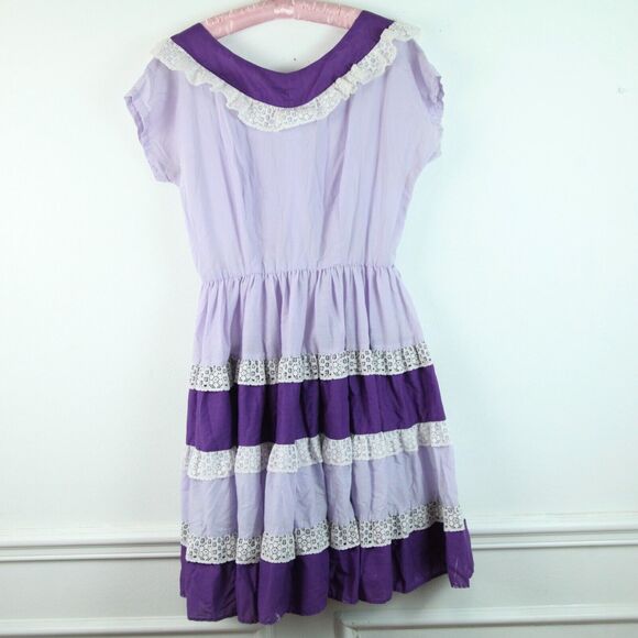 FLAW Vintage Handmade Square Dance Dress Purple Ruffle Cottagecore M Cupcake - Picture 8 of 15